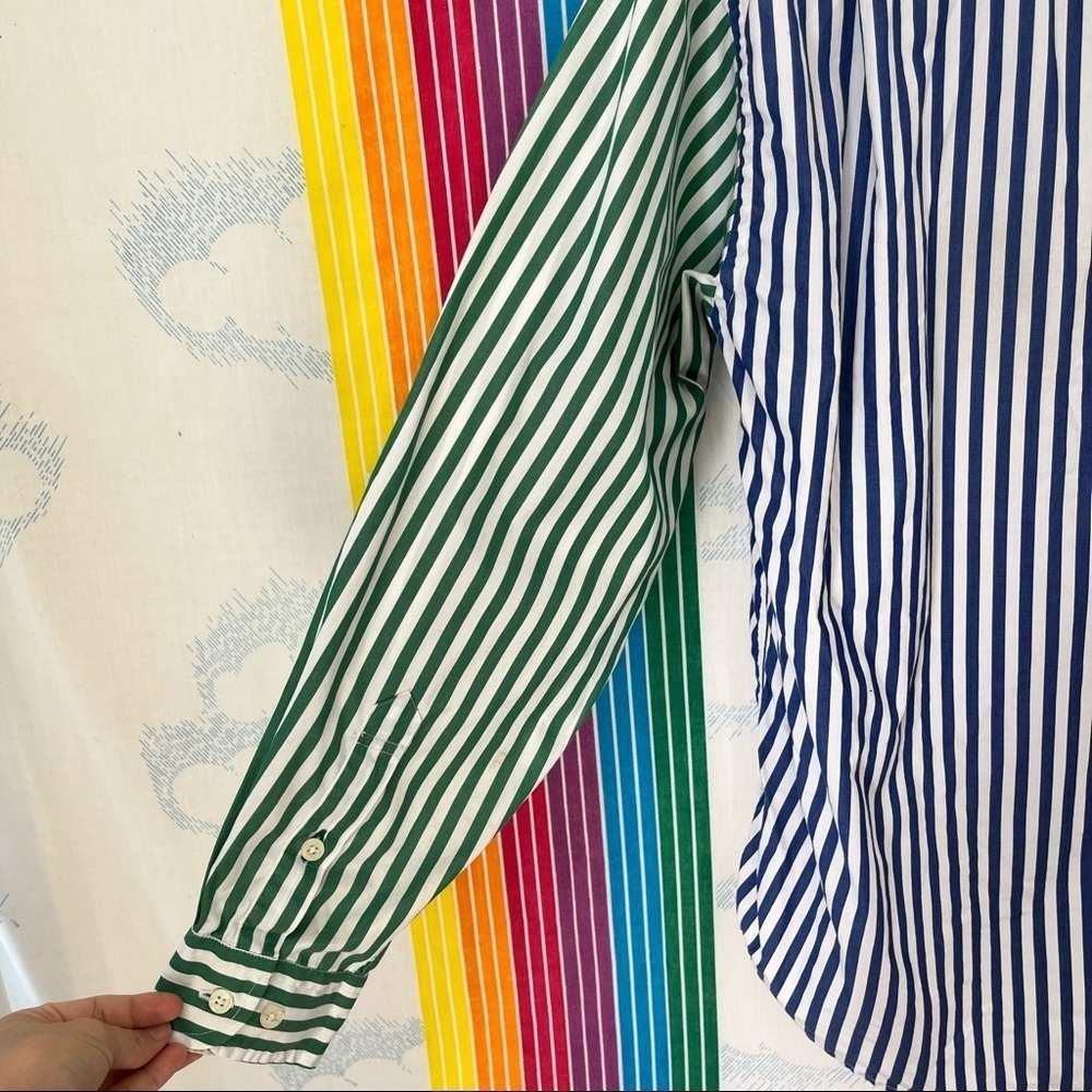 VINTAGE TOMMY HILFIGER colorblock stripe grandad collar oxford button down large - Picture 8 of 12